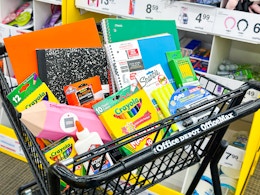office depot shopping cart with back to school supplies