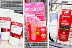 collage image of loreal cleanser, skintimate razors, and olay and old spice body wash