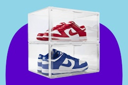 Kicks & Co Clear Shoe Storage Organizer & Shoe Rack Boxes stacked on top of one another