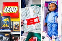 Lego area, Wondershop matching family pjs, Disney ILY Stitch Doll