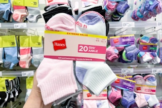 hanes kids' ankle socks 20-pack sitting on a target shelf