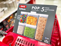 oxo pop canister set sitting in a target cart