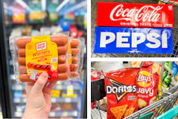 hot dogs soda chips collage