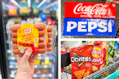 hot dogs soda chips collage