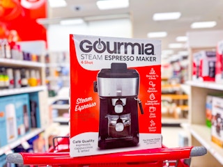 gourmia espresso maker sitting on a target cart