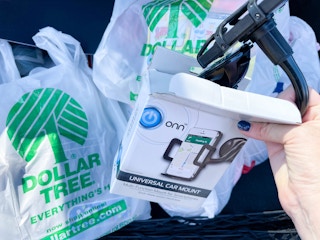 cellphone car mount out if box in front of dollar tree bags