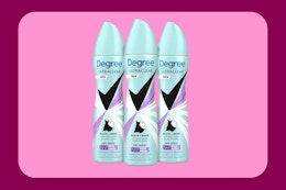 Degree ultra clear spray bottles on pink KCL template