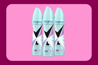 Degree ultra clear spray bottles on pink KCL template