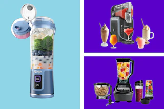 Ninja blenders and a slushie machine in a collage 