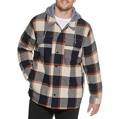 Men's Plaid Sherpa Lined Hooded Jacket