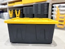 project source 27 gallon stackable storage totes on lowes floor