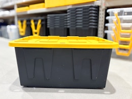 project source 27 gallon stackable storage totes on lowes floor