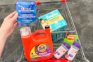 crest whitestrips, tide detergent, pampers diapers, zyrtec, and natures bounty gummies in a cart