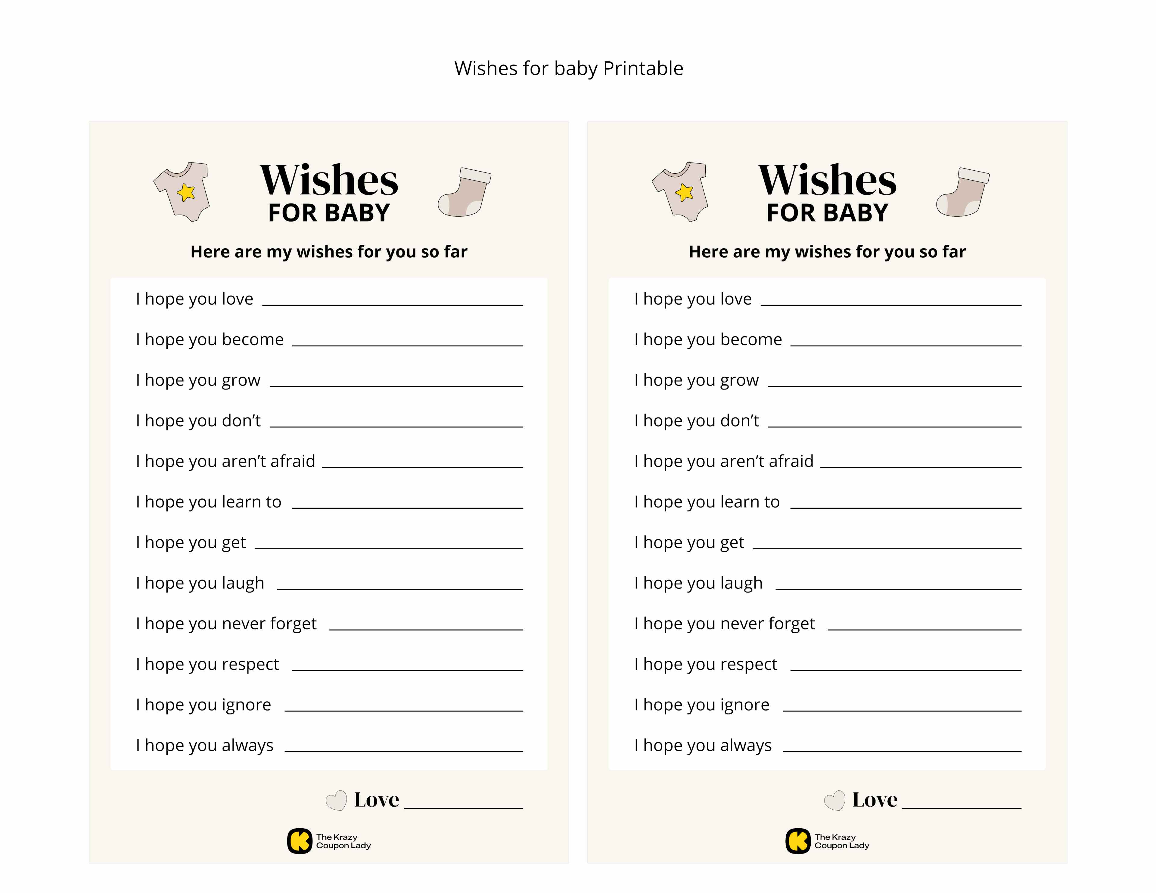 Wishes for baby printable baby shower game