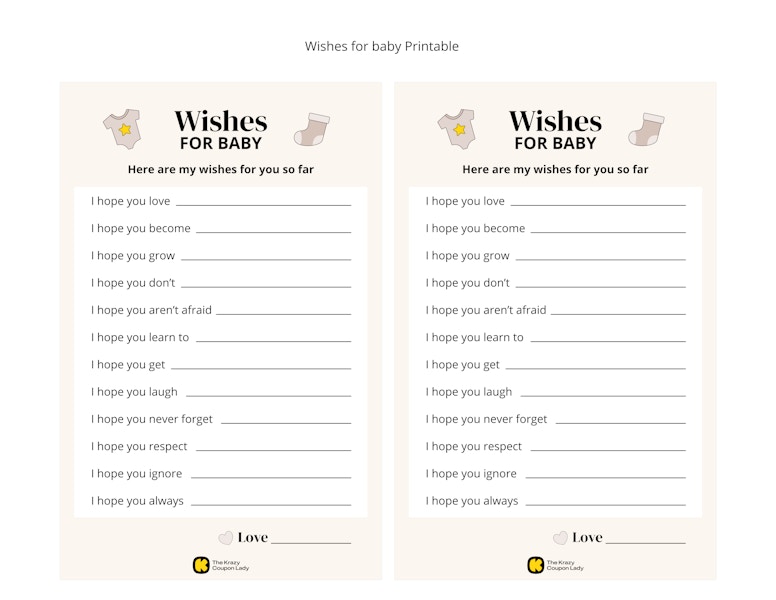 Wishes for baby printable baby shower game