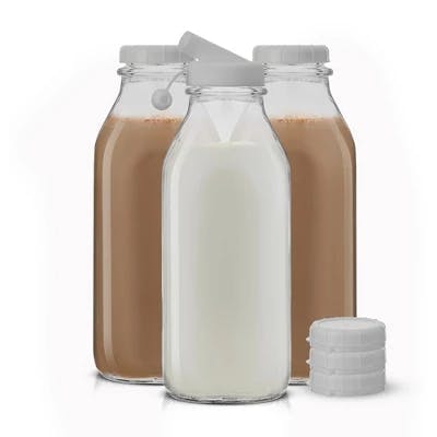 JoyJolt Glass Milk Bottle 3-Pack