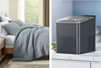 2 lifestyle images of home deals from Target (bedding + ice maker)