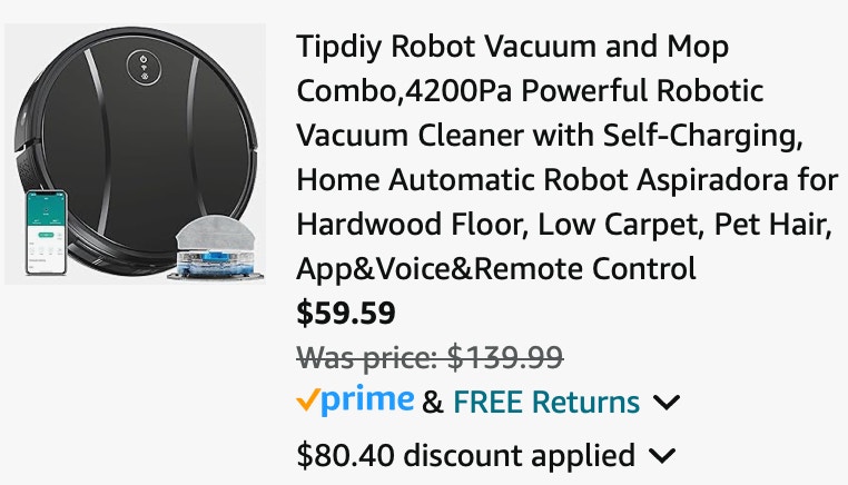 Tipdiy Robot Vacuum and Mop Combo,4200Pa