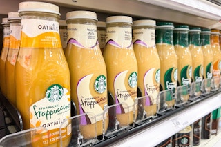 starbucks frappuccino sitting on a target shelf