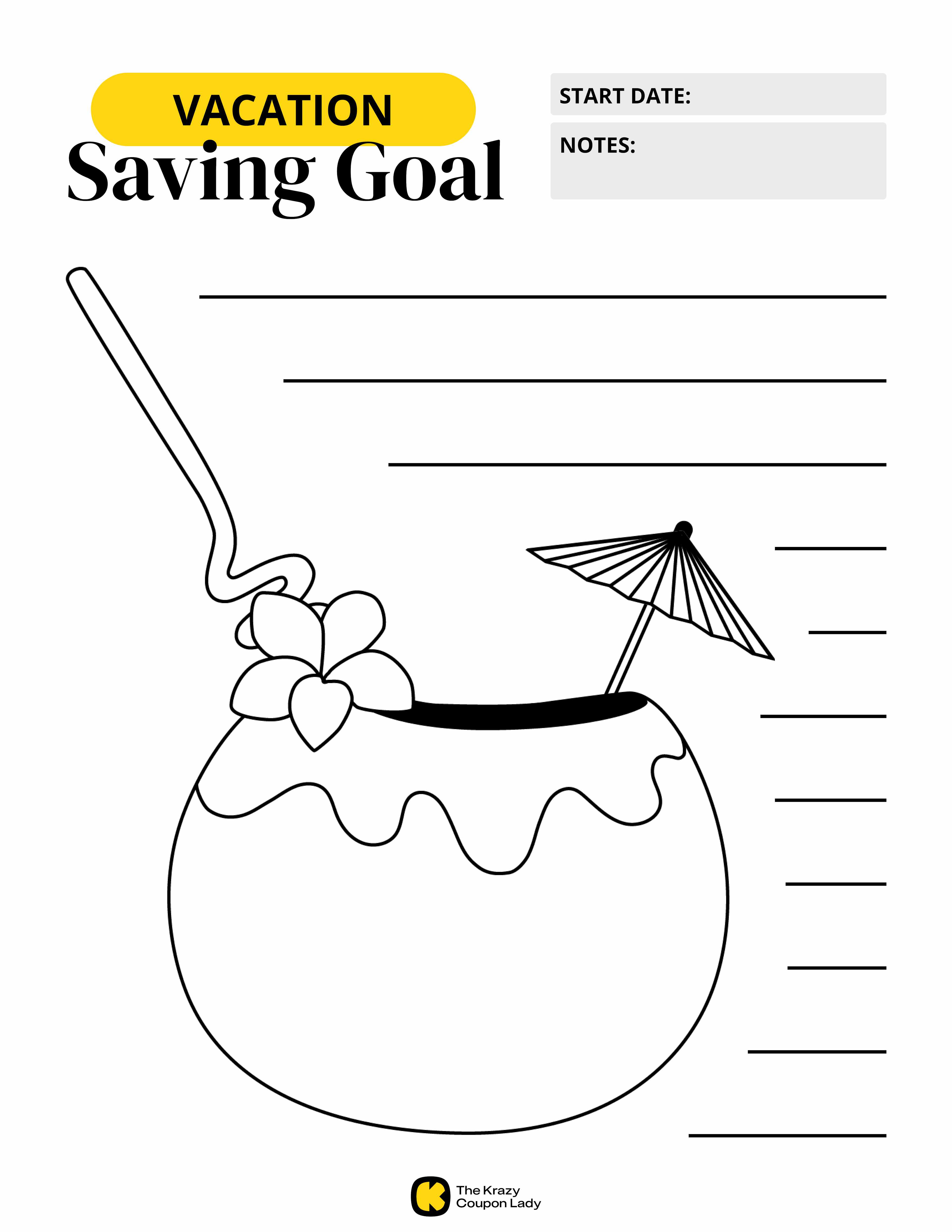 Vacation Savings Goal printable from KCL