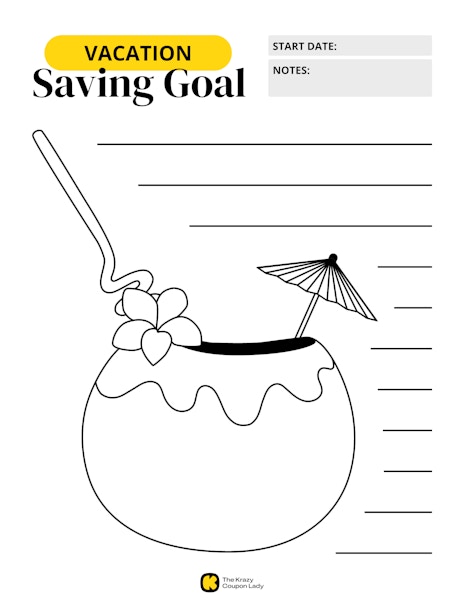 Vacation Savings Goal printable from KCL