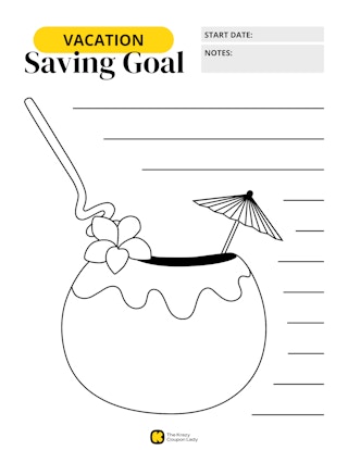 Vacation Savings Goal printable from KCL