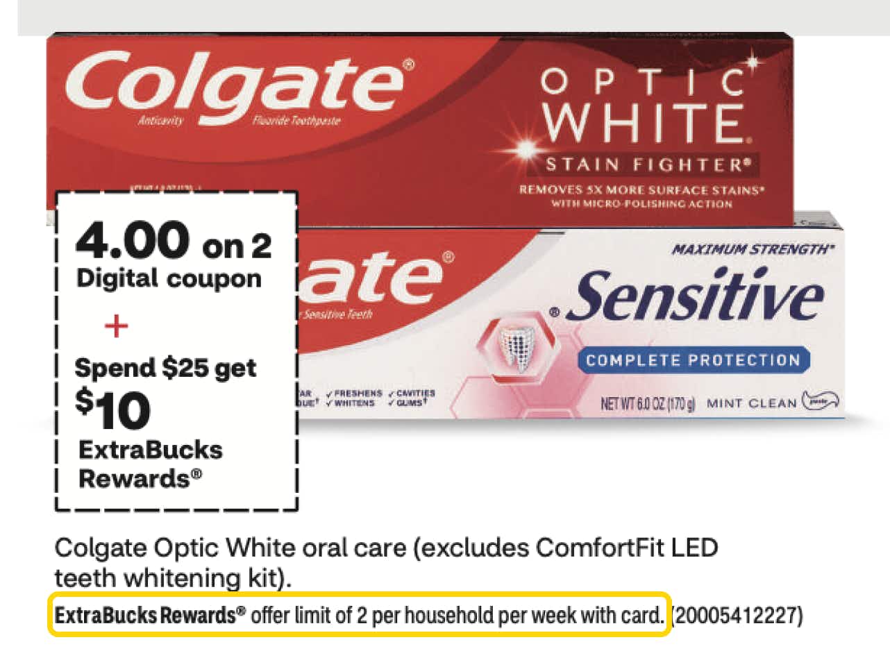 The fine print on a CVS ExtraBucks offer that limits you to two redemptions per household per week.