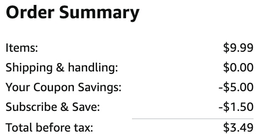 an amazon order summary ending in $3.49