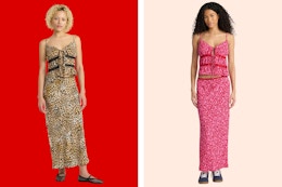 Leopard + floral print of the No Boundaries women's tie-front top & maxi skirt set