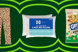 toddler leggings, 2-pack of pillows, and Gerber Get ems snacks