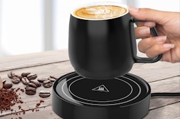 a coffee mug on a warmer