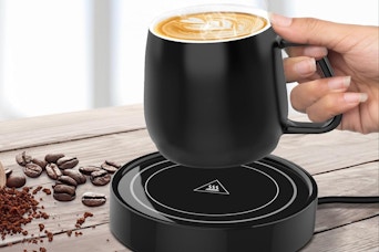 a coffee mug on a warmer