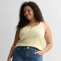 SO Women's Ribbed Henley Tank Top