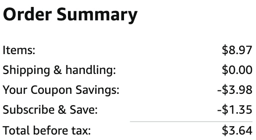 an amazon order summary ending in $3.64