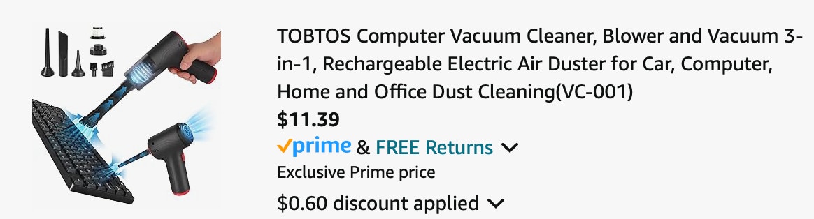 Duster vacuum Amazon receipt