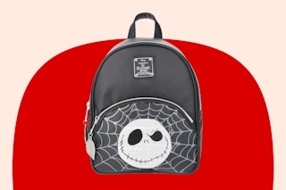 Stock image of a mini PU leather Nightmare before Christmas backpack