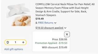 cervical neck pillow Amazon receipt