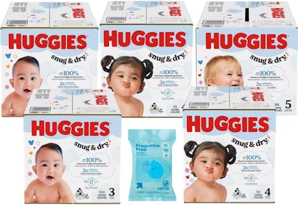 5 Huggies Diaper Boxes + 1 Wipes Pack