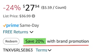 When looking for individualized cart abandonment discounts on Amazon, look for the phrase "with brand promotion."