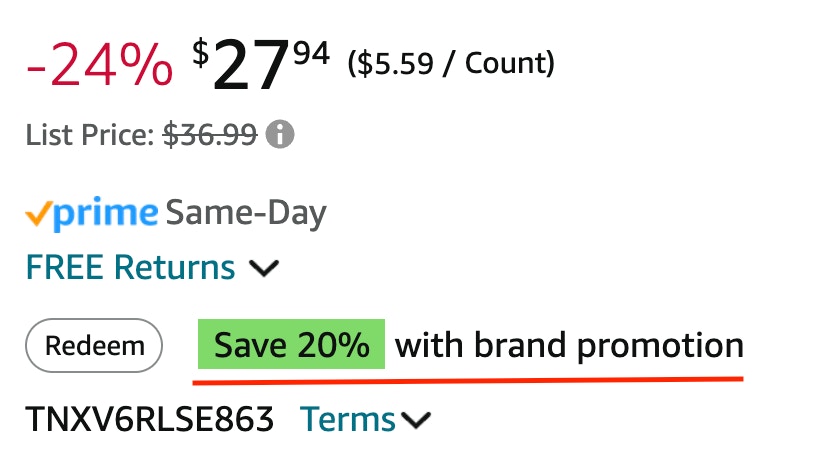 Example of a brand tailored promotion on amazon