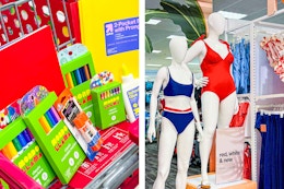 school supplies and summer swim wear