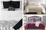 3 lifestyle images of the Mainstays Comforter Set in floral patterns