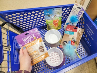 cart full of cat supplies on clearance at petsmart