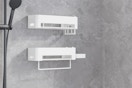 shower shelves on a wall