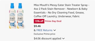 Miss Mouth's Stain Treater Spray Amazon receipt