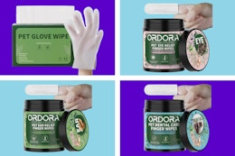 ORDORA Pet Cleaning Gloves Cleaning & Deodorizing Grooming Gloves, 12 Pack + Ear Eye Tooth Wipes for Dogs Cats 50pk