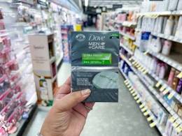 hand holding dove bar soap pack in walgreens