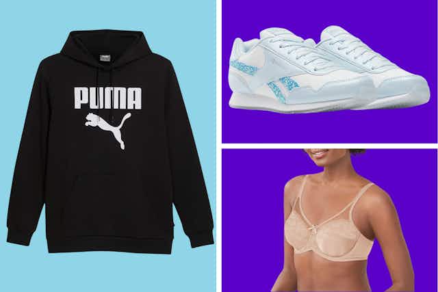 JCPenney Clearance: $17 Puma Hoodie, $25 Kids' Shoes, $18 Bras, and More card image