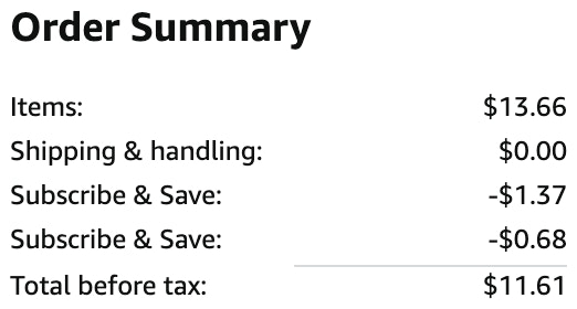 an amazon order summary ending in $11.61