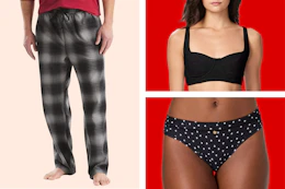Men's pajama pants + women's bra & underwear